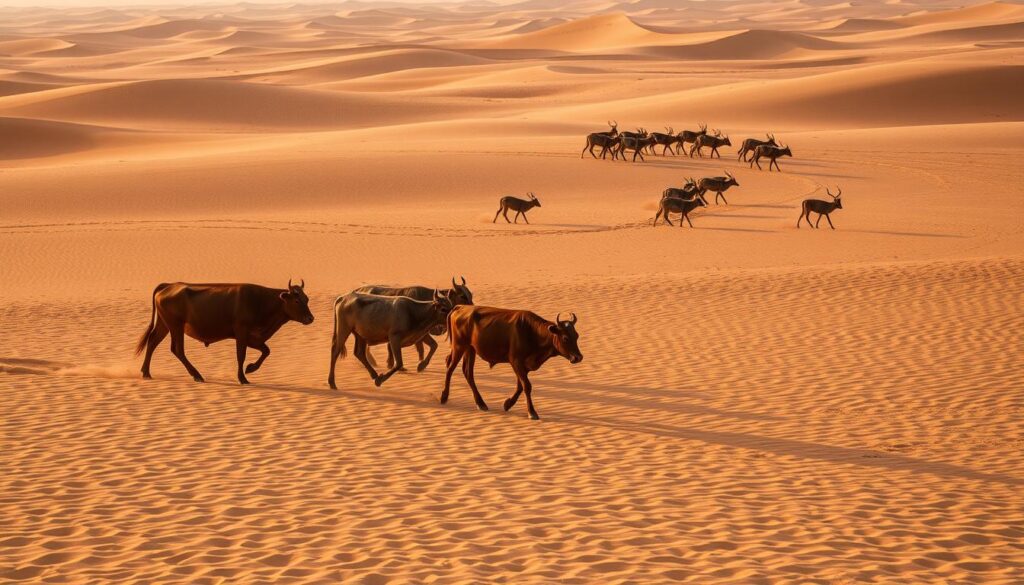 cow behavior in sand deserts comparison